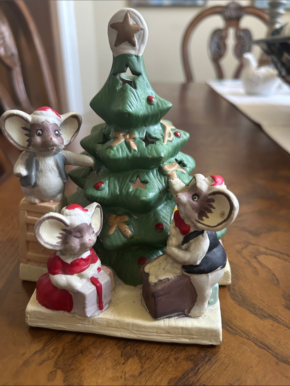 Holiday Vintage Mouse Family Christmas Tree Figurine - Votive  Holder